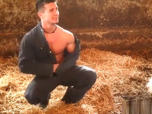 Handsome muscular farmer solo