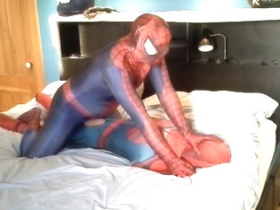 spiderman plays with his dummy spiderman
